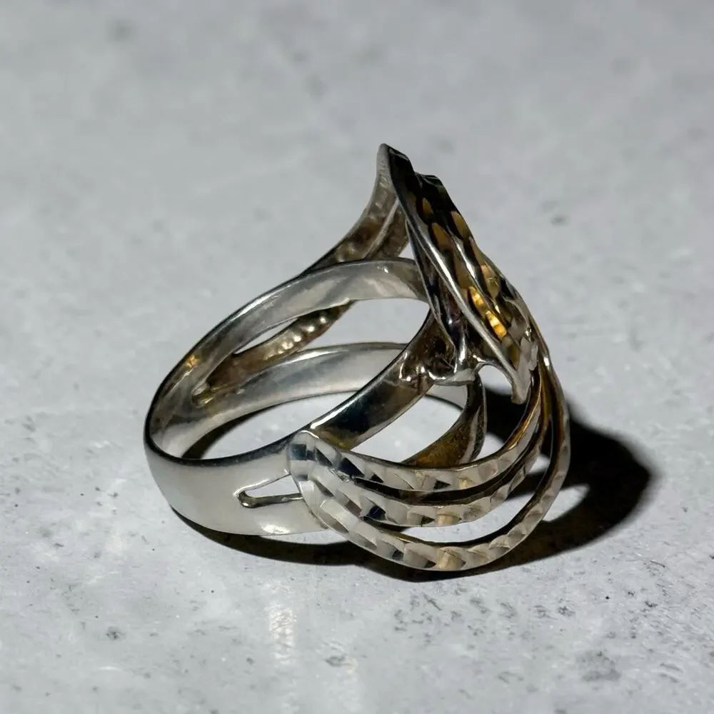 Vintage Sterling Silver 925 Hammered Abstract Modernist Swirl Ring Size 10